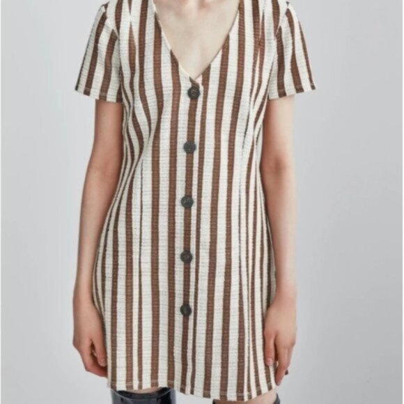 Zara textured striped button up dress - Picture 1 of 7
